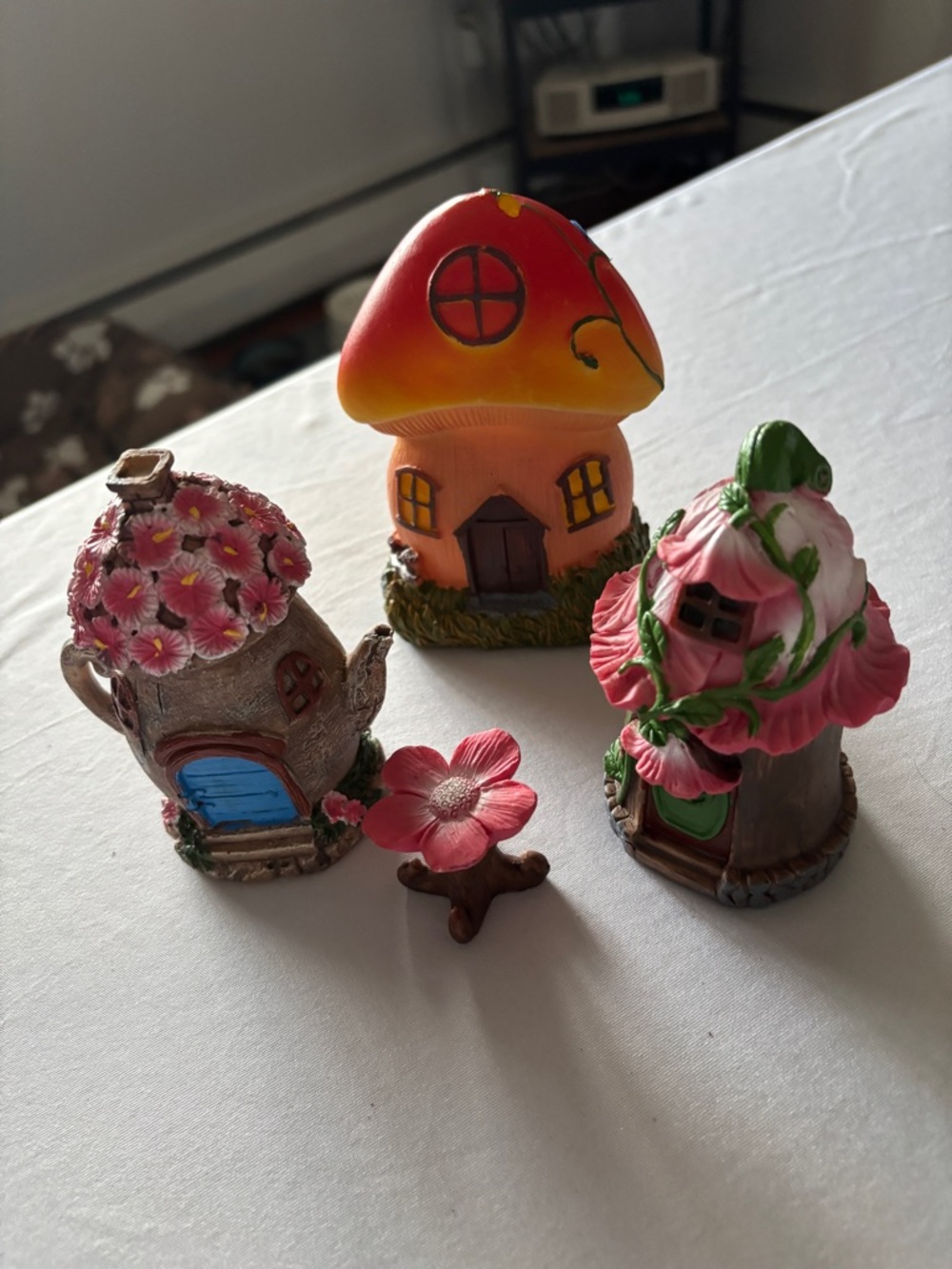 Whimsical Pink & Orange Fairy Garden Mushroom House Set